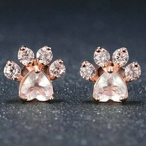 Rose Gold Pink Heart Paw Print Earrings